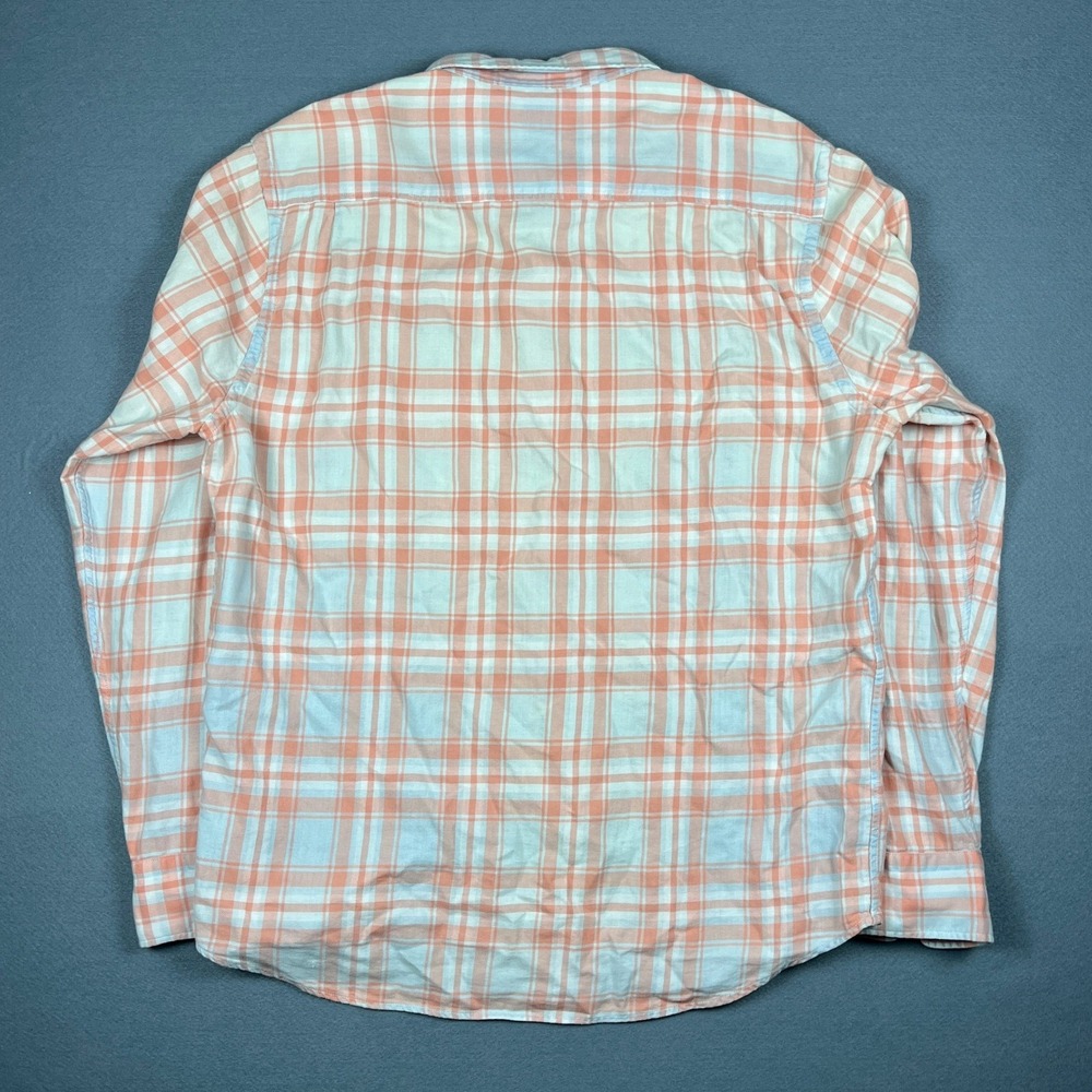 Faherty Brand Mens Large Orange Blue Plaid Indigo Dyed Cotton Button Down Shirt - Picture 6 of 8